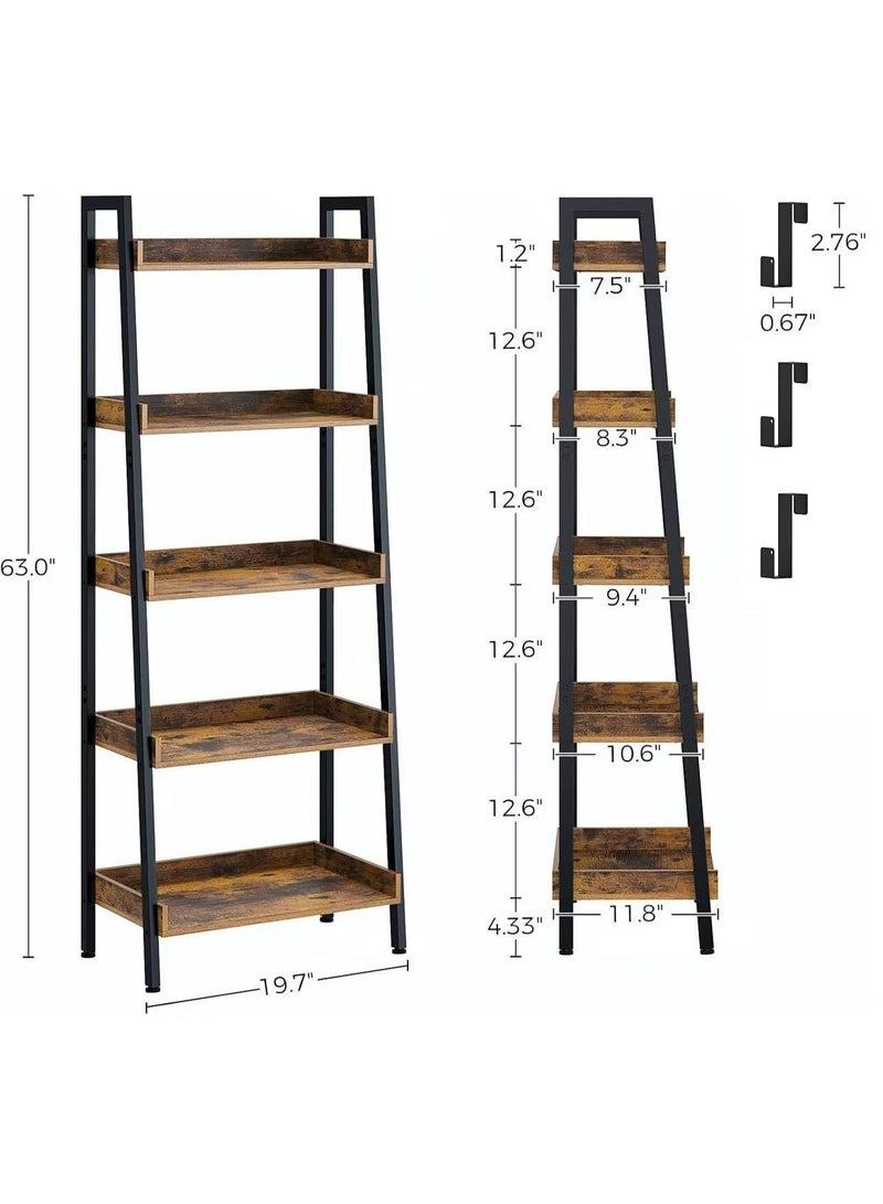  CityRiya-Long رف تخزين من 5 طبقات، رف كتب، خزانة كتب سلم، أرفف مطبخ كبيرة، رف كتب صناعي، رفوف وحدات للمكتب المنزلي، منظم رف تخزين العرض لغرفة النوم، غرفة المعيشة، (بني) - Image 4